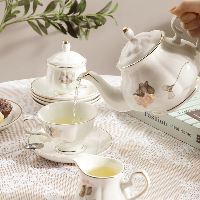 CHENP.HMC Porcelain Ceramic 22-Piece Tea Set, Teapot and Cup Set, 30.7 Ounces, for 6, Gift Sets, Tea or Coffee Lovers, Wedding, Birthday - Image 4